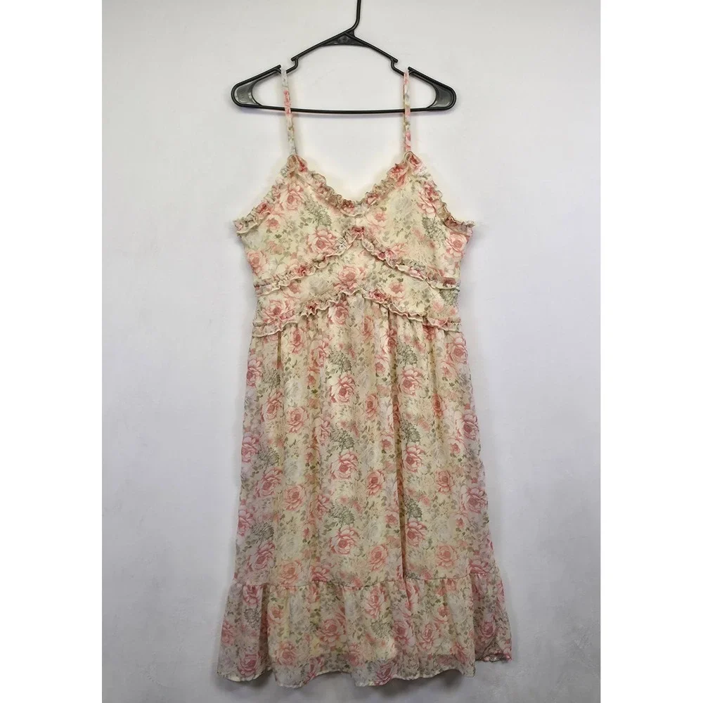 Nobo Dress Juniors L 11-13 Yellow Floral Babydoll Ruffle Cottagecore‎ Boho Midi
